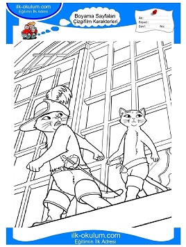 Çocuklar İçin Çizmeli Kedi Boyama Sayfaları 